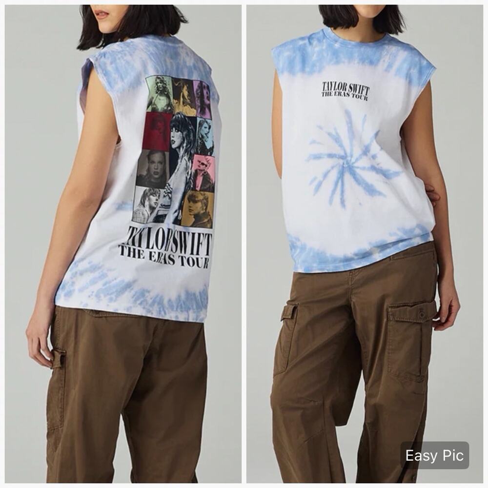 Taylor Swift The Eras Tour Tank Top Women Large Blue White Tie Dye Cotton Unisex